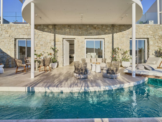 Once In Mykonos room terrace with sunbed and sitting area