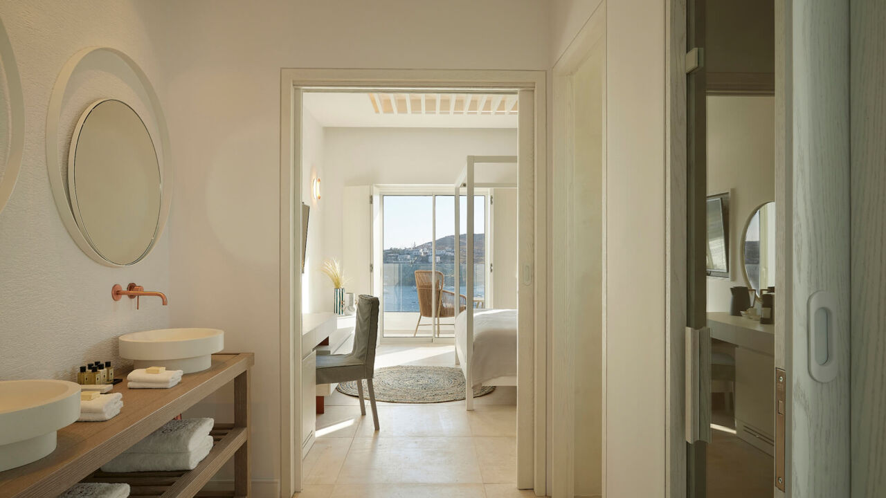 Once In Mykonos room sinks and bedroom