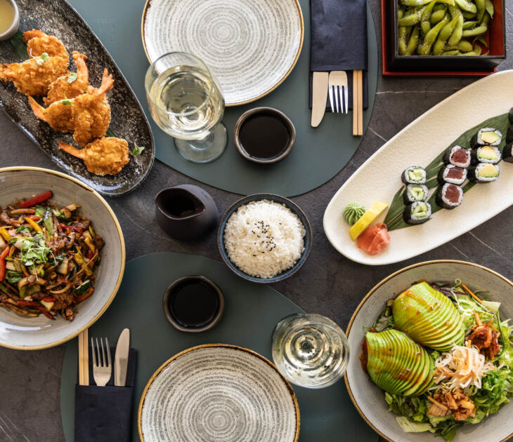 Table served with asian food at Paphos Fiki restaurant