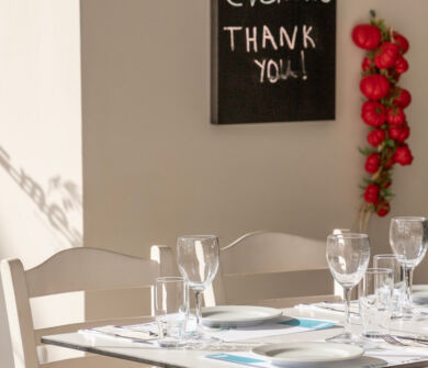 Table with sign at Paphos Meze restaurant