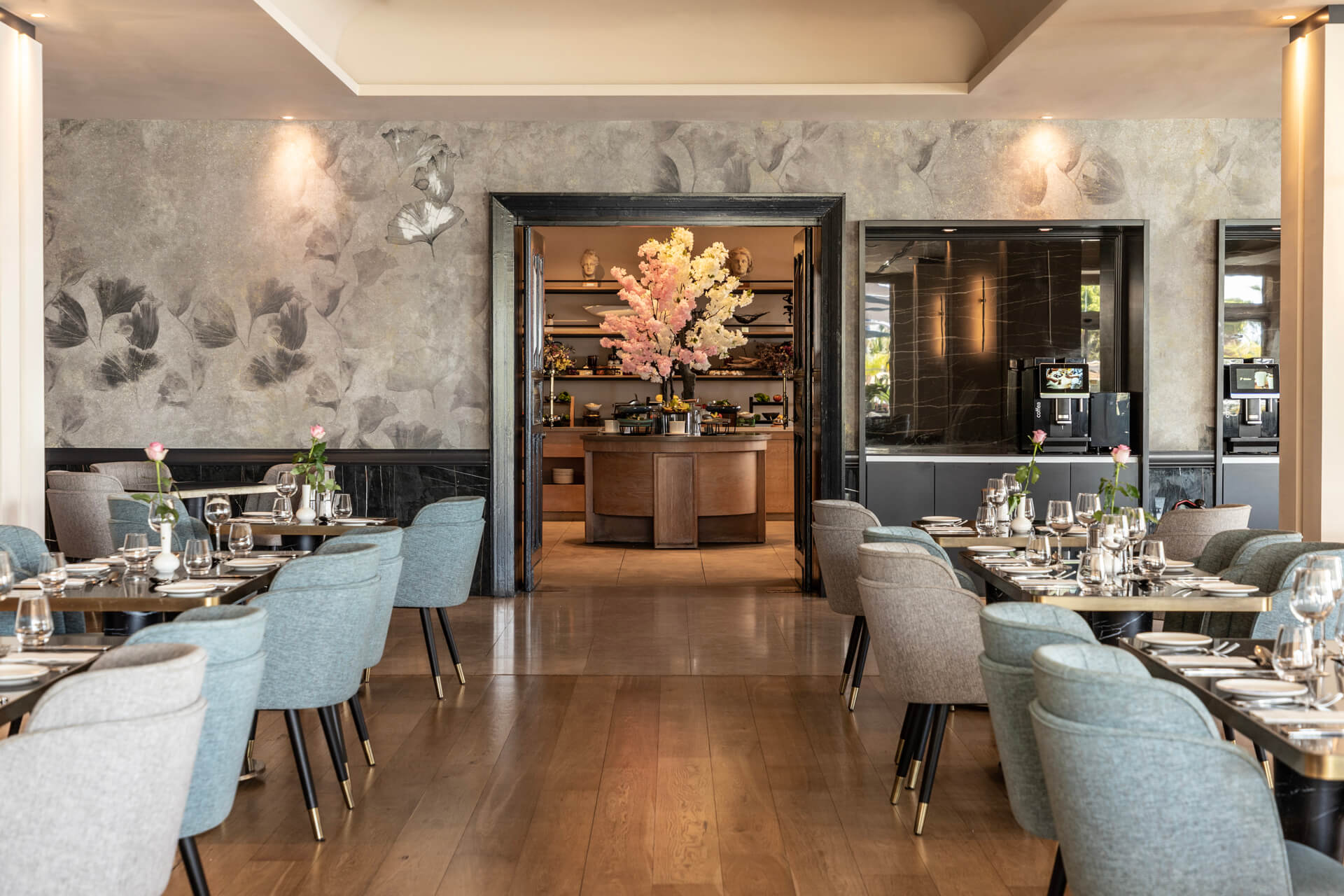 Indoor tables at Royal Apollonia restaurant