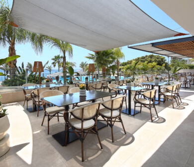 Outdoor tables and chair at Royal Apollonia lounge bar