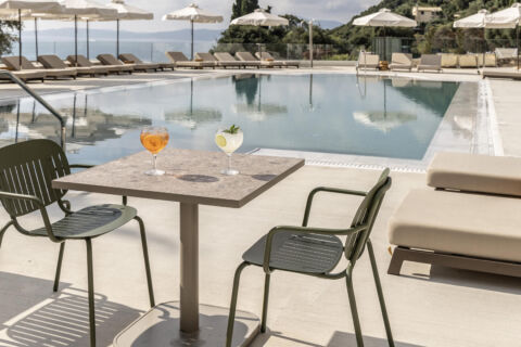 Table pool side with coktails at Valmar Corfu