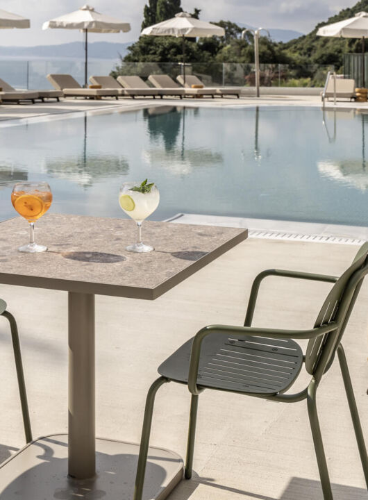 Table pool side with coktails at Valmar Corfu