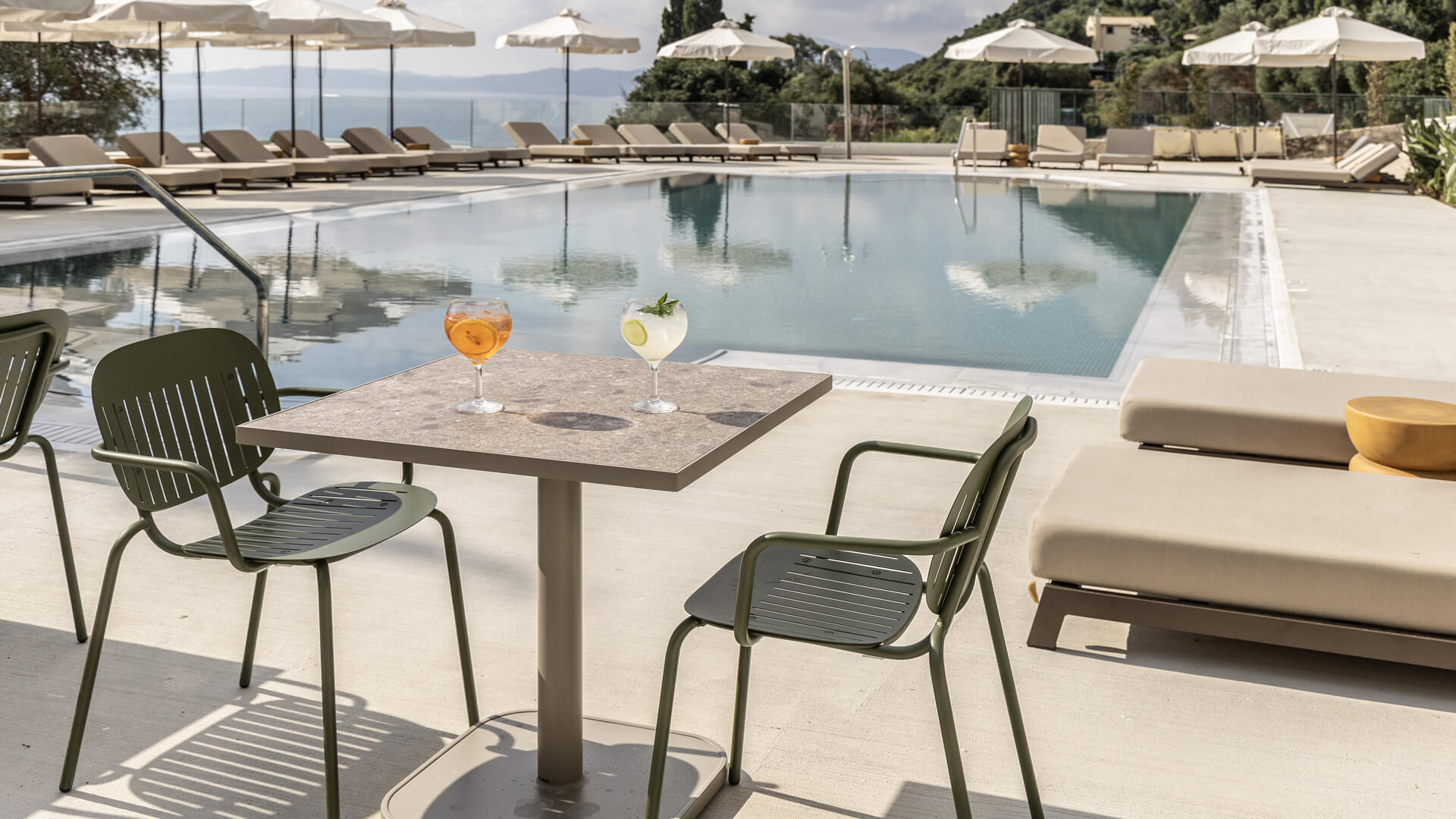 Table pool side with coktails at Valmar Corfu