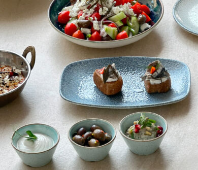 Table with appetizers and spreads at Valmar Corfu Gill Restaurant