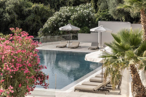 Valmar Corfu pool and sunbeds with garden view