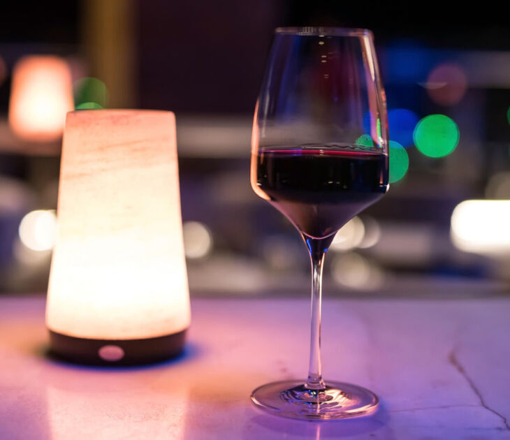Wine glass on table at Valmar Corfu