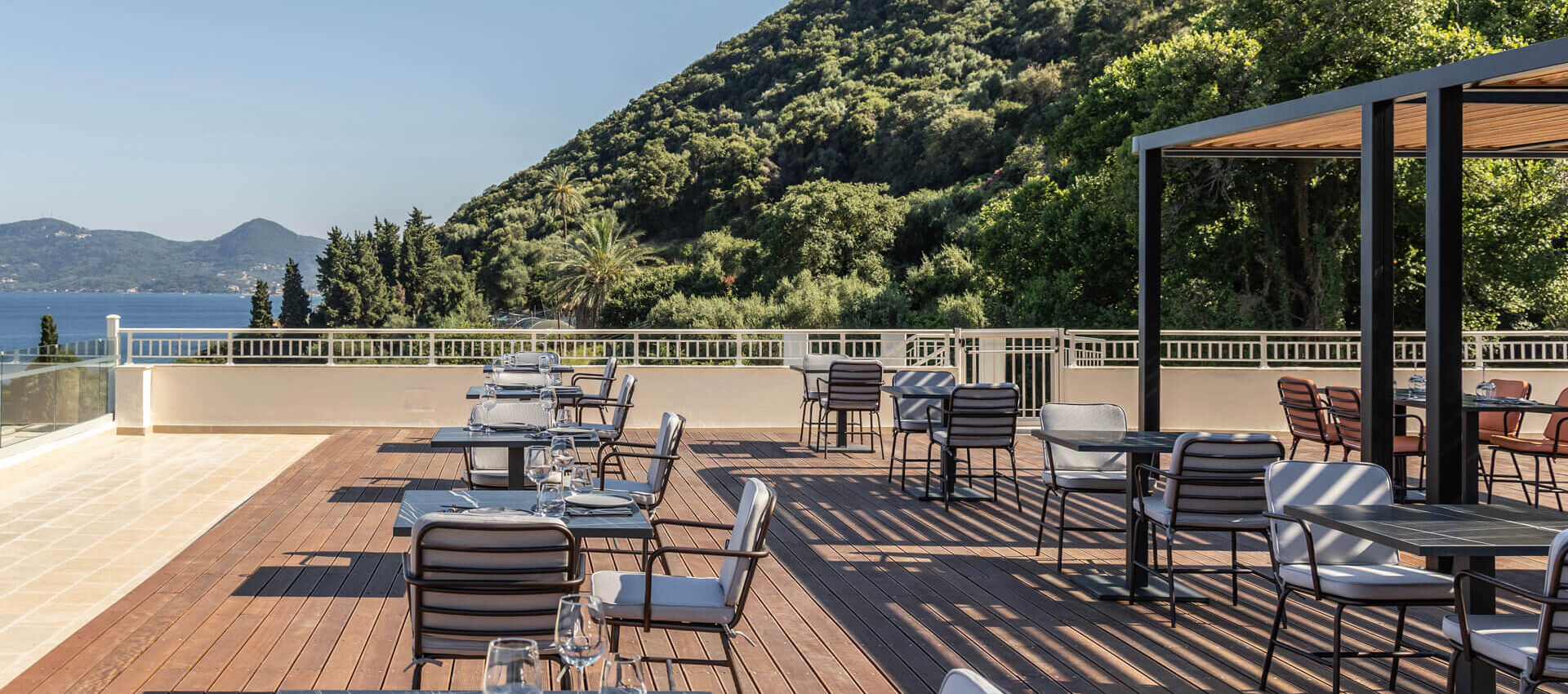 outdoor tables and chairs at Valmar Corfu Viru restaurant