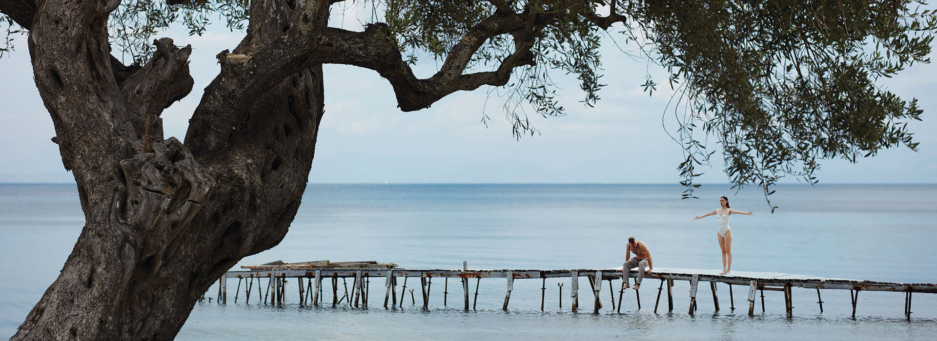 Couple Zante sea with tree foreground
