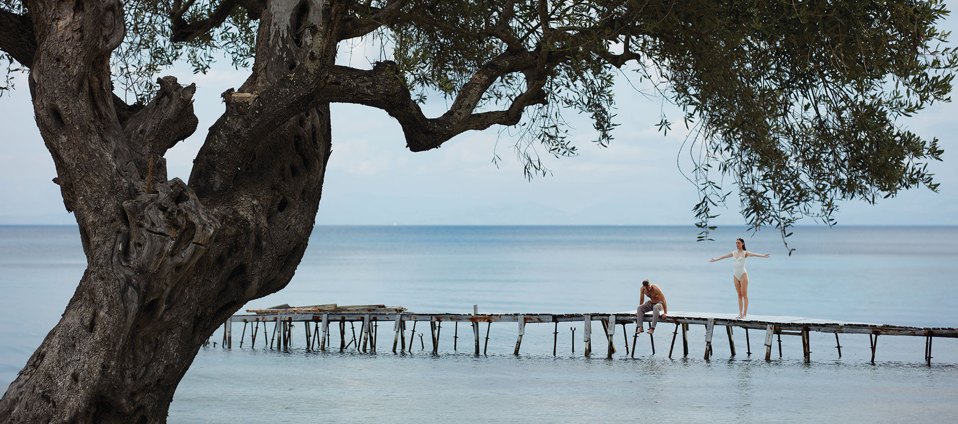 Couple Zante sea with tree foreground